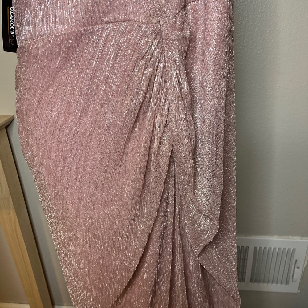 GLAMOUR NIGHTS MAUVE METALLIC GRECIAN ONE SHOULDER MAXI NWT Sz 14 - Picture 7 of 8